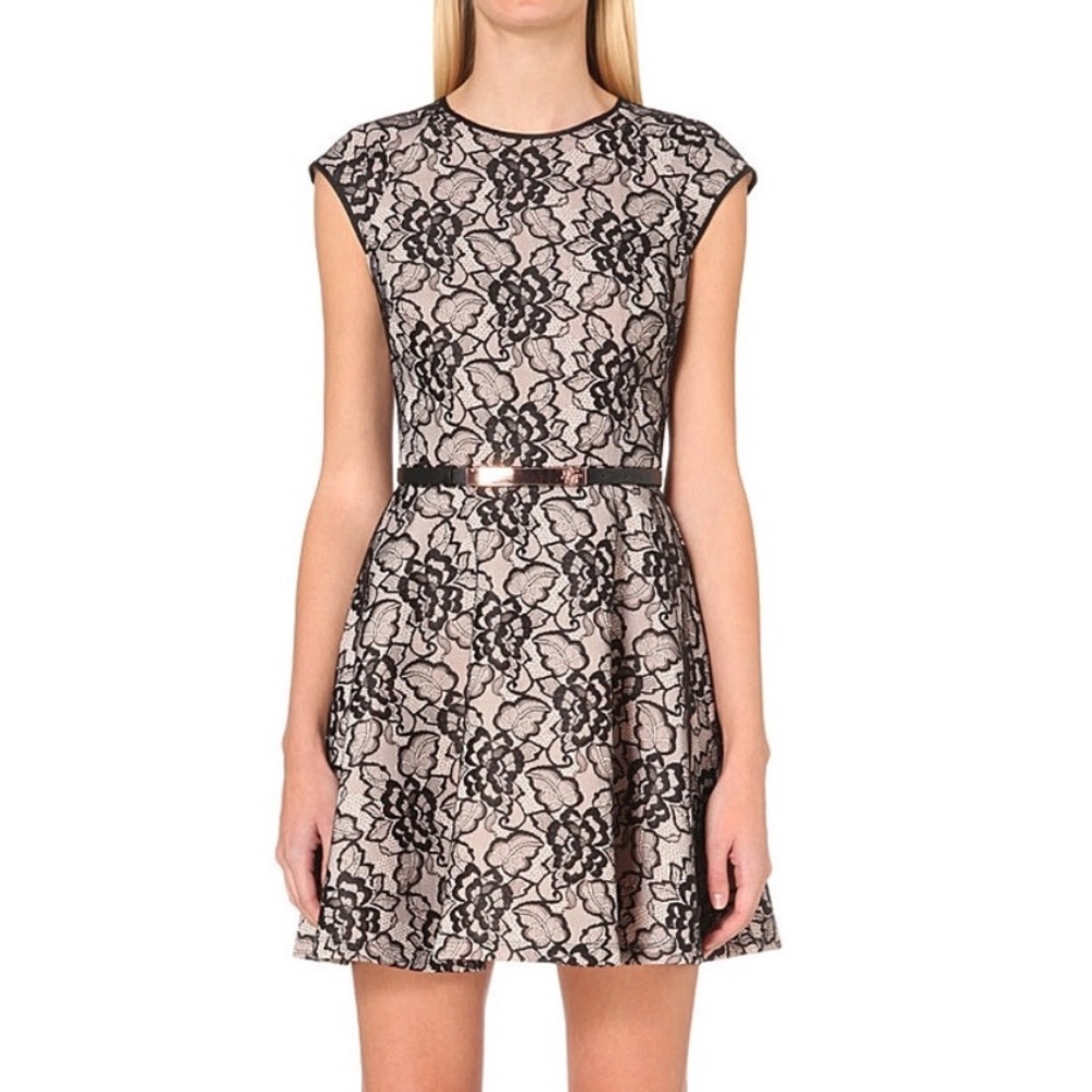 Ted Baker London Black Lace Cap Sleeve Mini Dress - Picture 4 of 8